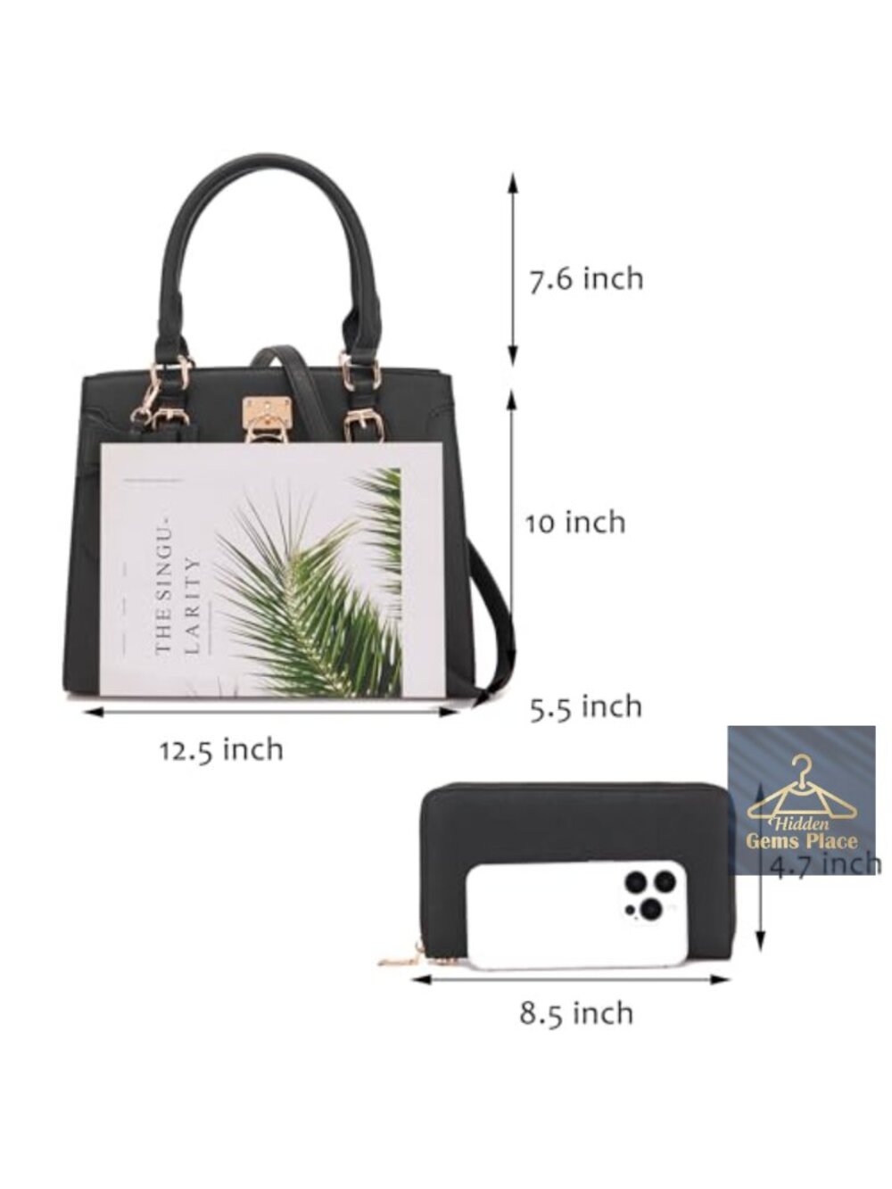 Vegan PU Leather Satchel Tote Shoulder Bag Wallet Set RFID Clutch - Picture 2 of 6